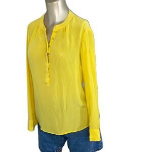 Banana Republic 100% Silk Canary Yellow Long Sleeve Blouse Women Small